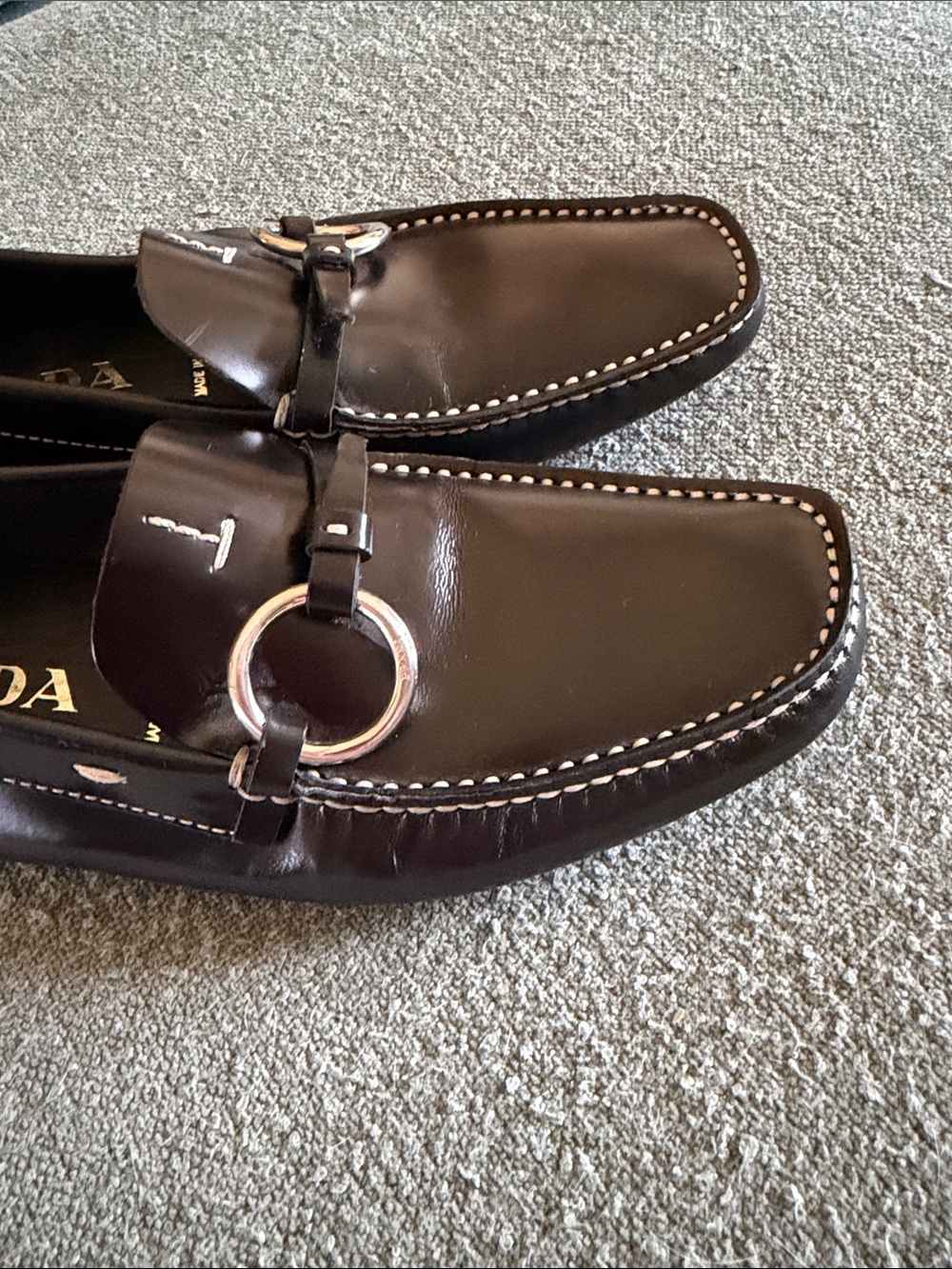 Prada Black Leather Loafers with Silver Ring Bit - Picture 2 of 7